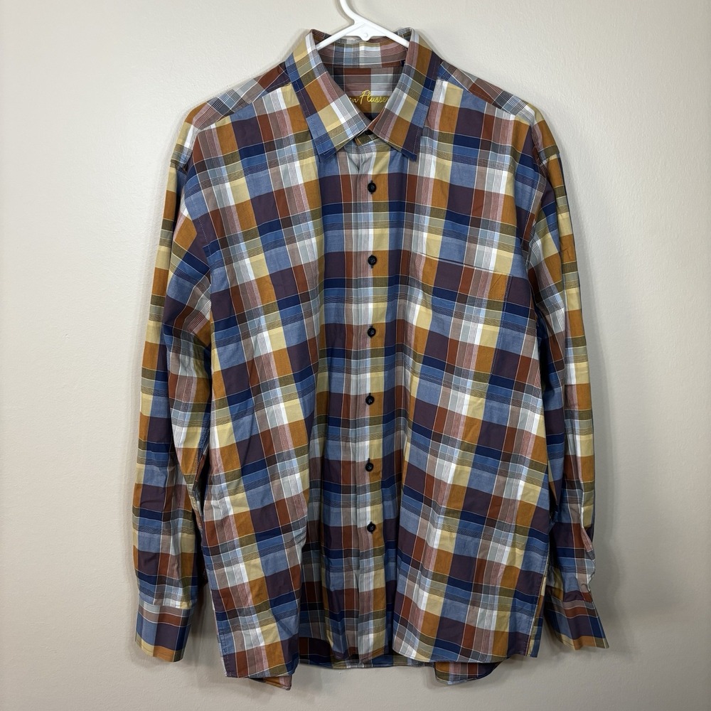 Alan Flusser Men's Shirt Multicolor Size L Plaid Long Sleeve Button Down Cotton